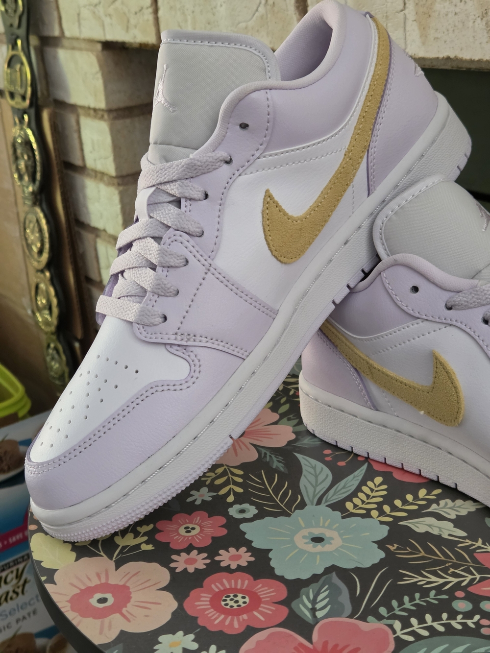 Brand New AJ1-Low Women’s Lavender and Gold Low-Top Sneakers